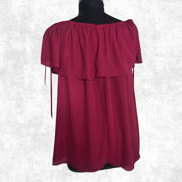 Torrid Off Shoulder Burgundy Ruffle Top Plus Size 2X Lace-Up Boho Goth Romance - Picture 5 of 8